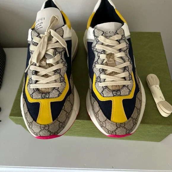 NIB Gucci MENS GG Supreme Rhyton Canvas Sneakers UK 11 - Picture 3 of 8